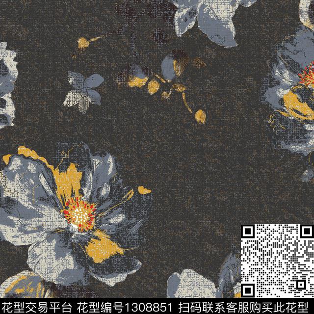 沙发布抽象花卉花卉数码印花华亿平台下载（图片编号: 1308851） - 瓦栏（Walan）