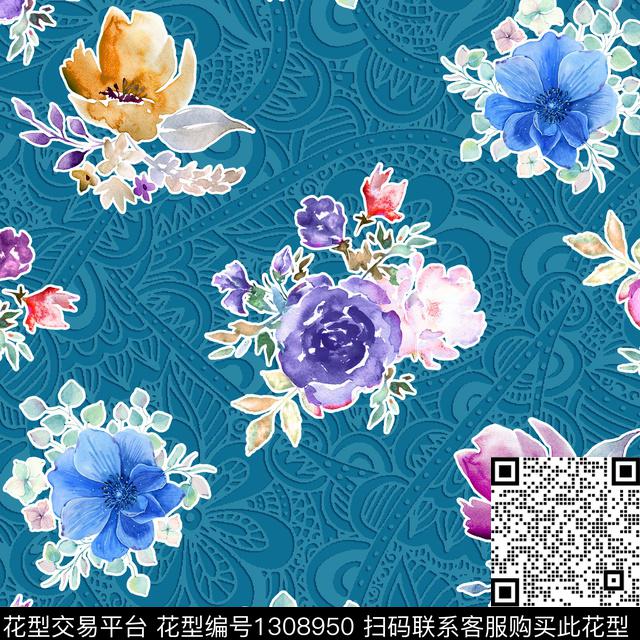 数码华亿平台女装满版散花数码印花华亿平台下载（图片编号: 1308950） - 瓦栏（Walan）