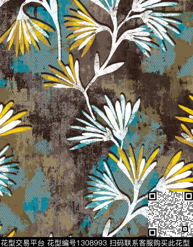 抽象花卉抽象重彩数码印花华亿平台下载（图片编号: 1308993） - 瓦栏（Walan）