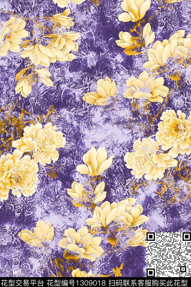 香云纱牡丹中国风传统印花华亿平台下载（图片编号: 1309018） - 瓦栏（Walan）