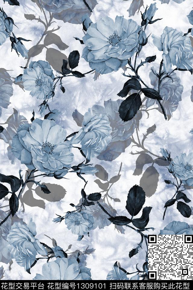 花卉大牌风水彩花卉数码印花华亿平台下载（图片编号: 1309101） - 瓦栏（Walan）