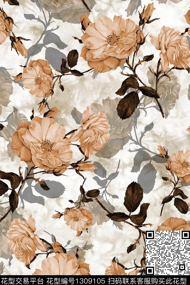 花卉大牌风水彩花卉数码印花华亿平台下载（图片编号: 1309105） - 瓦栏（Walan）