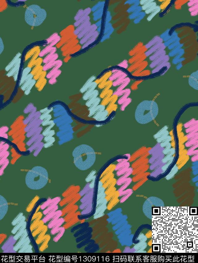 涂鸦文艺抽象数码印花华亿平台下载（图片编号: 1309116） - 瓦栏（Walan）