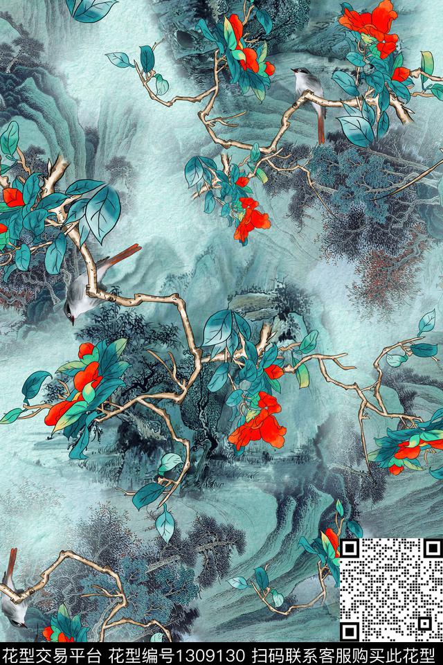 女装花卉国画数码印花华亿平台下载（图片编号: 1309130） - 瓦栏（Walan）