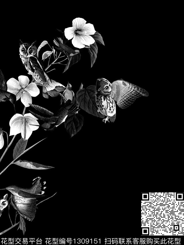 定位花花卉猫头鹰数码印花华亿平台下载（图片编号: 1309151） - 瓦栏（Walan）