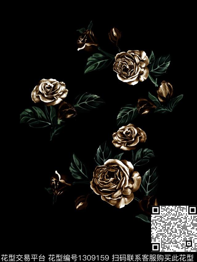 定位花手绘秋冬华亿平台数码印花华亿平台下载（图片编号: 1309159） - 瓦栏（Walan）