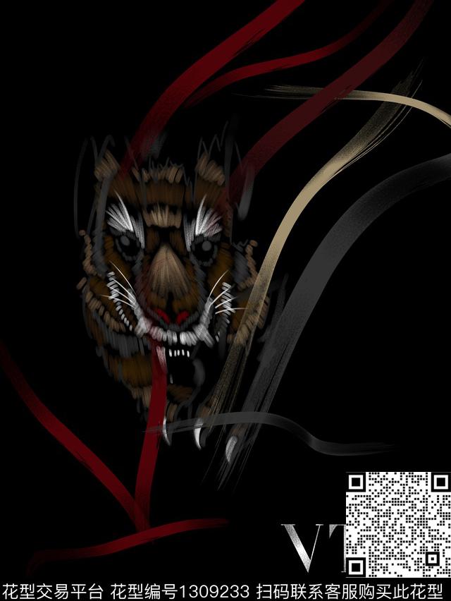 定位花字母老虎数码印花华亿平台下载（图片编号: 1309233） - 瓦栏（Walan）