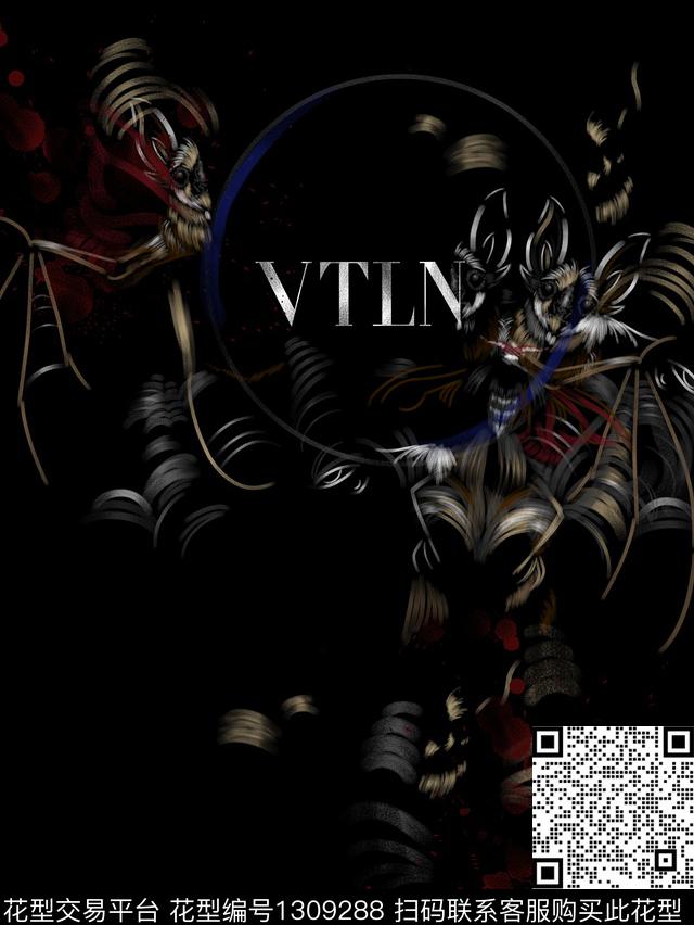 蝙蝠定位花字母数码印花华亿平台下载（图片编号: 1309288） - 瓦栏（Walan）