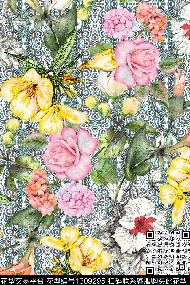 数码华亿平台女装花卉数码印花华亿平台下载（图片编号: 1309295） - 瓦栏（Walan）