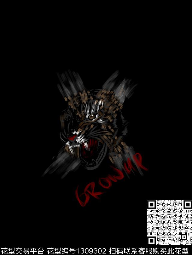 定位花字母老虎数码印花华亿平台下载（图片编号: 1309302） - 瓦栏（Walan）