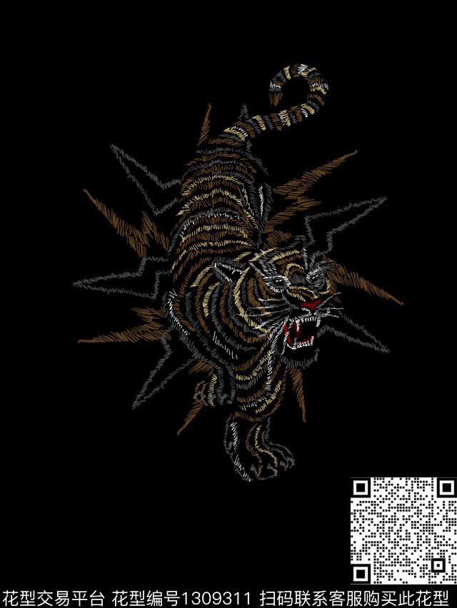 动物花卉定位花老虎传统印花华亿平台下载（图片编号: 1309311） - 瓦栏（Walan）