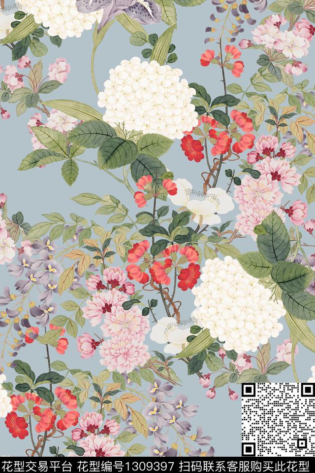 香云纱牡丹中国风数码印花华亿平台下载（图片编号: 1309397） - 瓦栏（Walan）