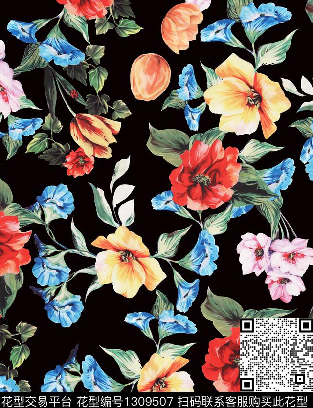 花卉潮牌大牌风数码印花华亿平台下载（图片编号: 1309507） - 瓦栏（Walan）