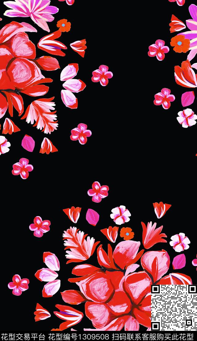 花卉潮牌大牌风数码印花华亿平台下载（图片编号: 1309508） - 瓦栏（Walan）