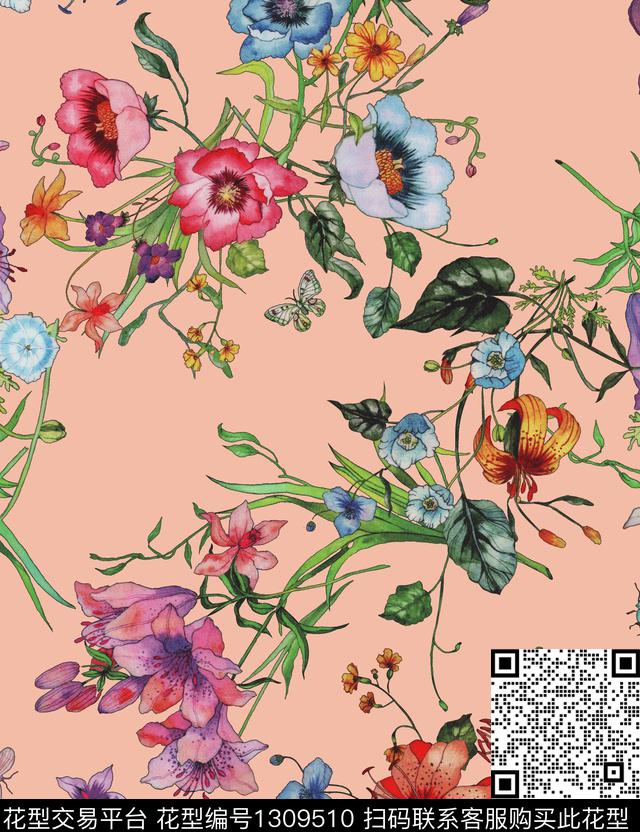 花卉潮牌大牌风数码印花华亿平台下载（图片编号: 1309510） - 瓦栏（Walan）