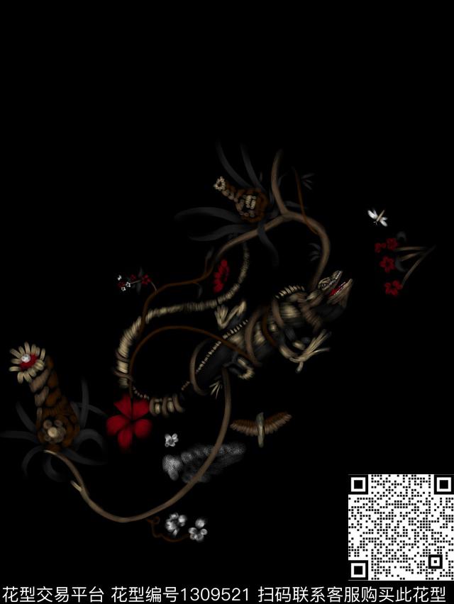 定位花树枝蜥蜴数码印花华亿平台下载（图片编号: 1309521） - 瓦栏（Walan）