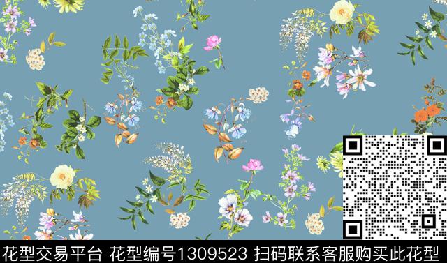 花卉潮牌大牌风数码印花华亿平台下载（图片编号: 1309523） - 瓦栏（Walan）