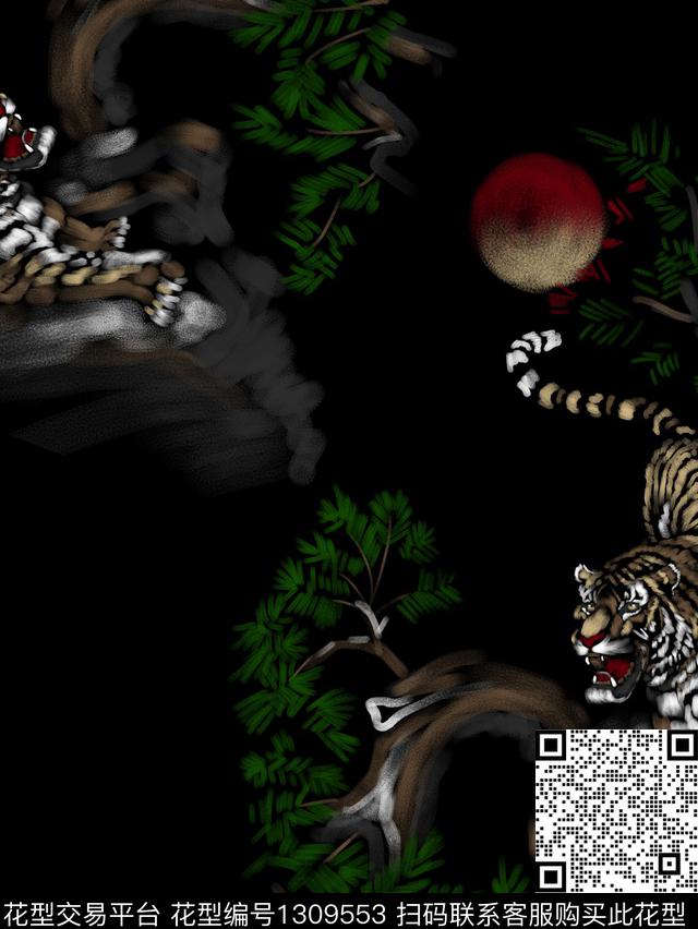 定位花老虎手绘数码印花华亿平台下载（图片编号: 1309553） - 瓦栏（Walan）