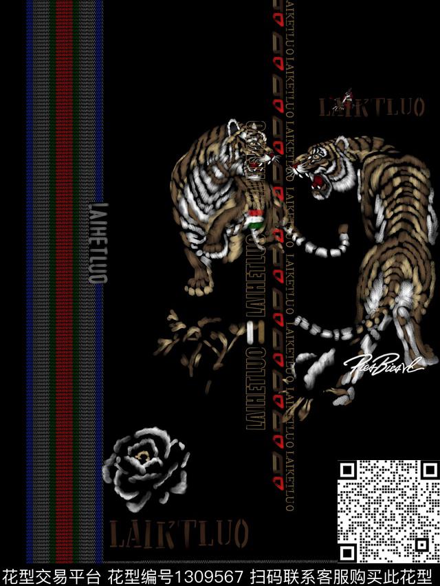 格子动物花卉数码印花华亿平台下载（图片编号: 1309567） - 瓦栏（Walan）