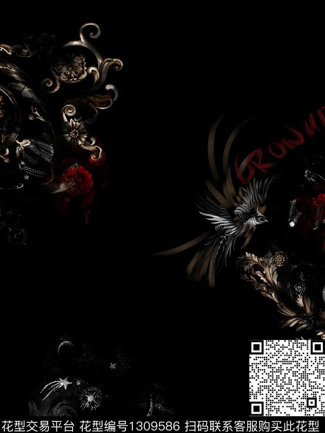 定位花时尚鸟数码印花华亿平台下载（图片编号: 1309586） - 瓦栏（Walan）