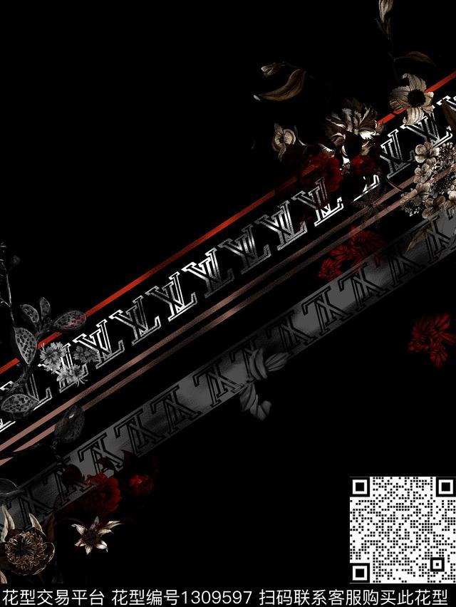 定位花字母简欧数码印花华亿平台下载（图片编号: 1309597） - 瓦栏（Walan）