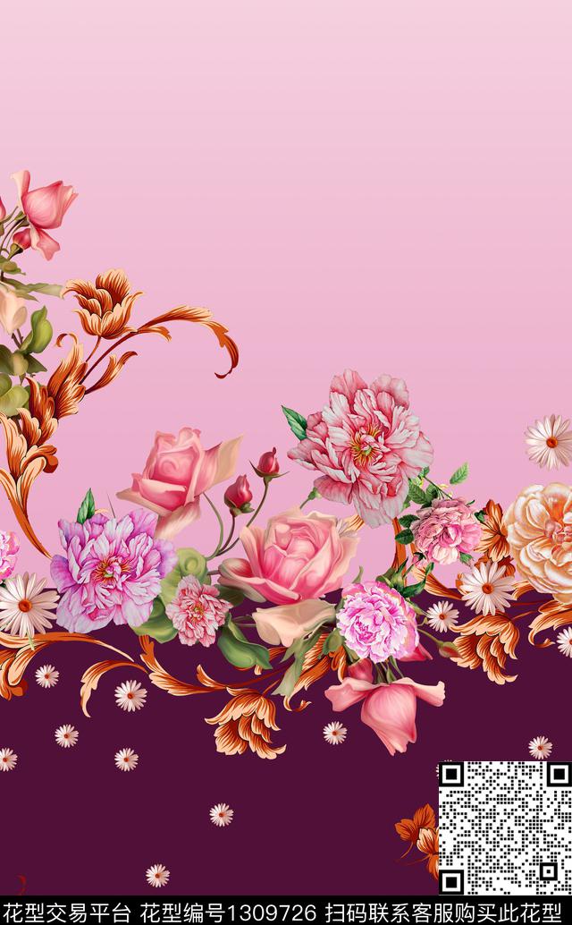 定位花时尚大牌风数码印花华亿平台下载（图片编号: 1309726） - 瓦栏（Walan）