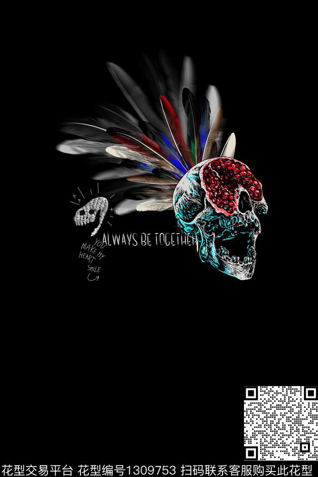 羽毛胸前独幅男装数码印花华亿平台下载（图片编号: 1309753） - 瓦栏（Walan）