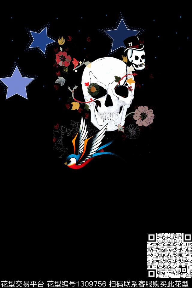 胸前独幅男装卡通数码印花华亿平台下载（图片编号: 1309756） - 瓦栏（Walan）