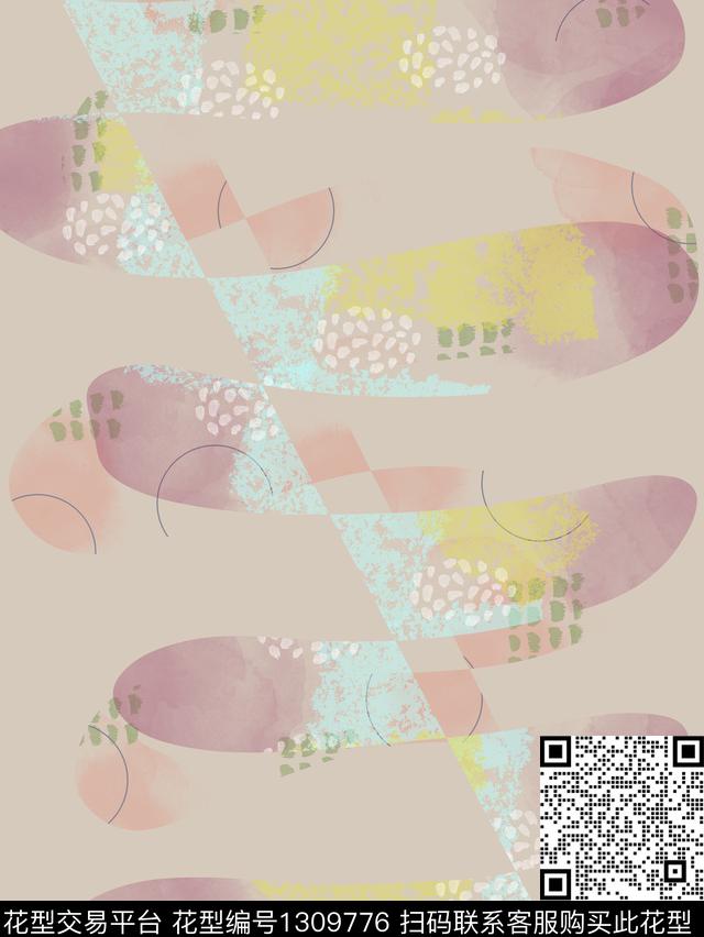 几何文艺抽象数码印花华亿平台下载（图片编号: 1309776） - 瓦栏（Walan）