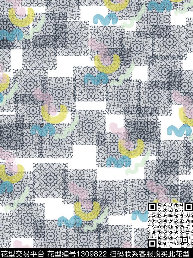 几何文艺艺术数码印花华亿平台下载（图片编号: 1309822） - 瓦栏（Walan）