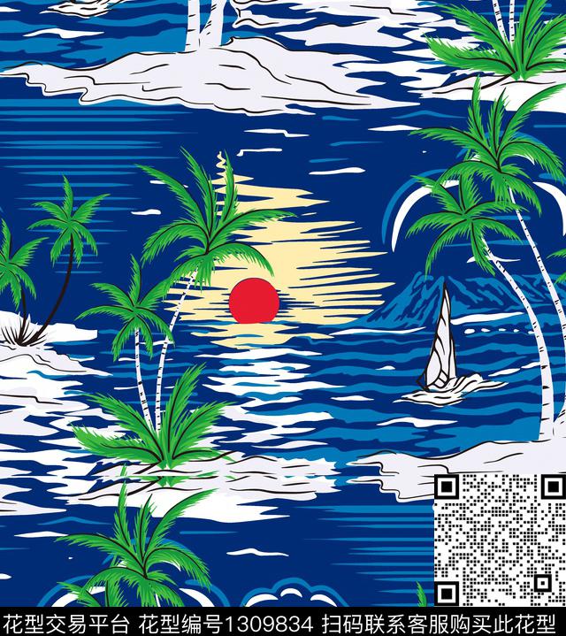 椰子树春夏华亿平台海浪数码印花华亿平台下载（图片编号: 1309834） - 瓦栏（Walan）