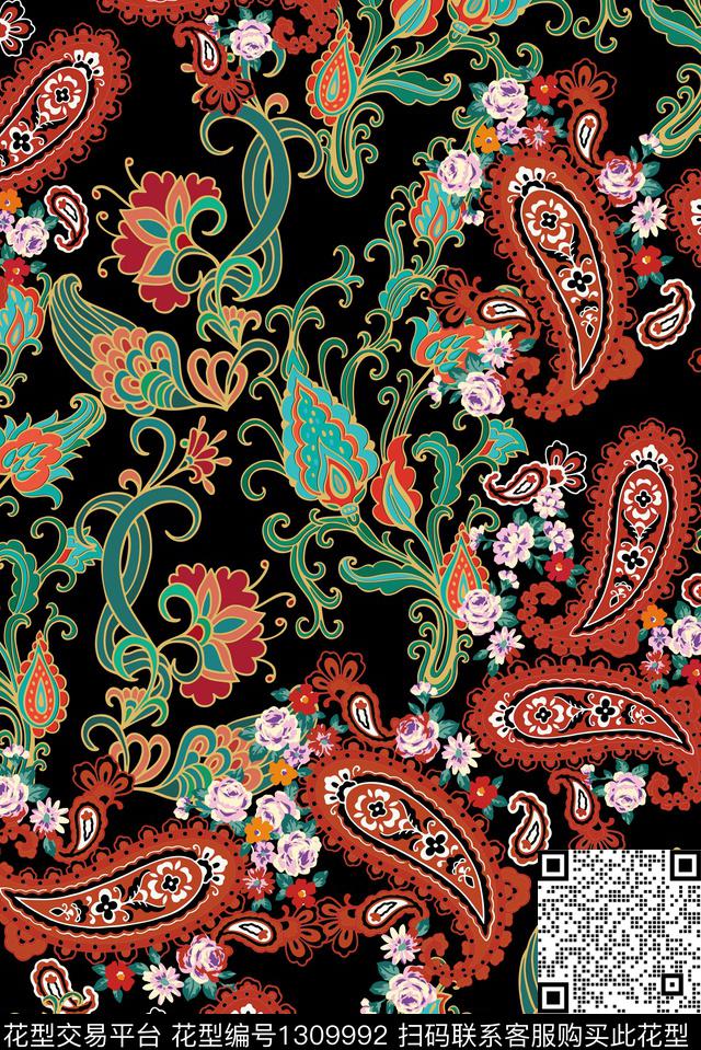 复古佩斯利腰果花纹传统印花华亿平台下载（图片编号: 1309992） - 瓦栏（Walan）