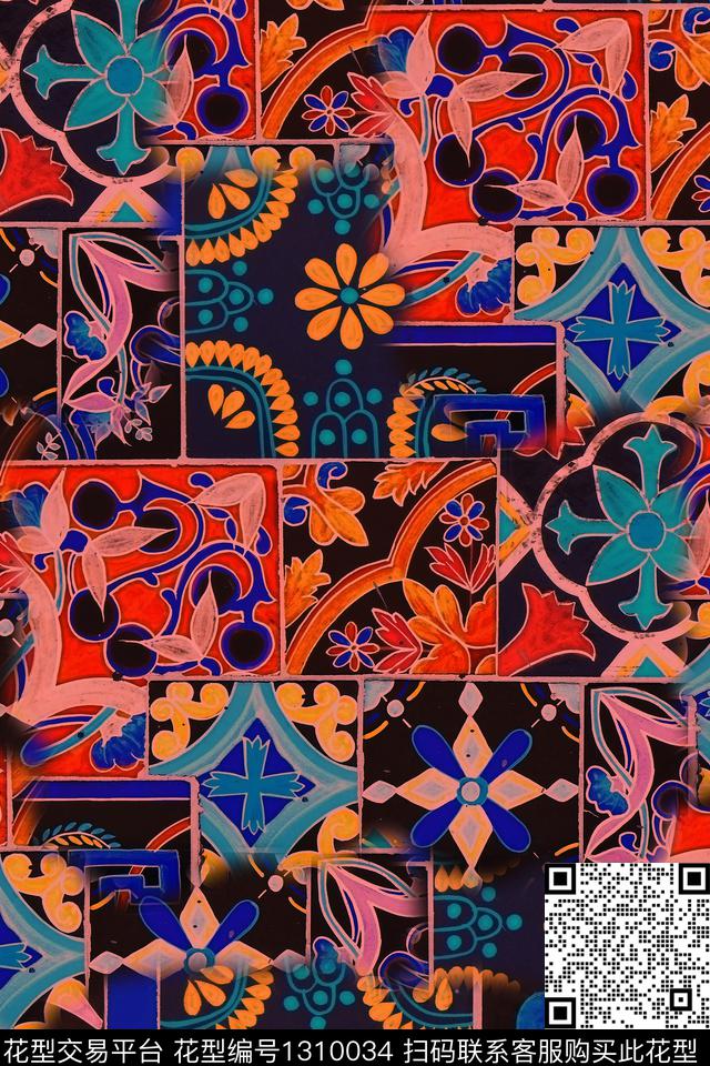 复古抽象中老年数码印花华亿平台下载（图片编号: 1310034） - 瓦栏（Walan）