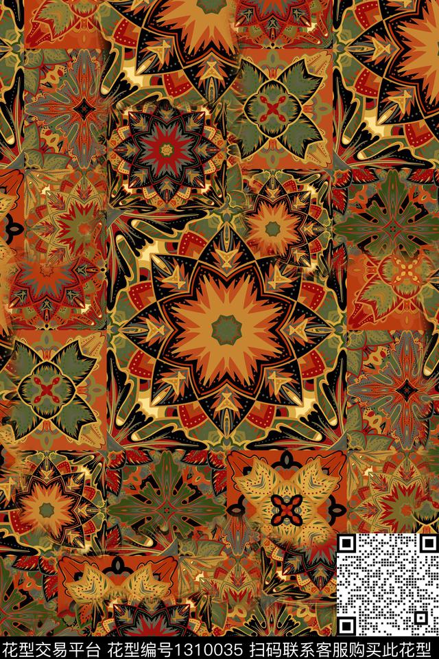 复古抽象中老年数码印花华亿平台下载（图片编号: 1310035） - 瓦栏（Walan）