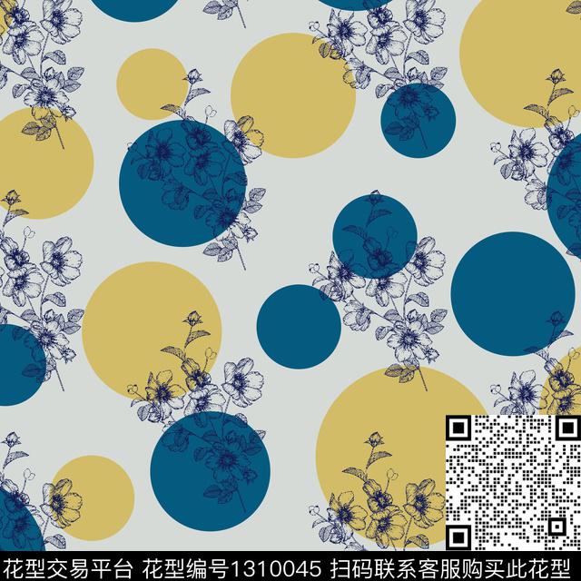 简约几何花卉波点传统印花华亿平台下载（图片编号: 1310045） - 瓦栏（Walan）