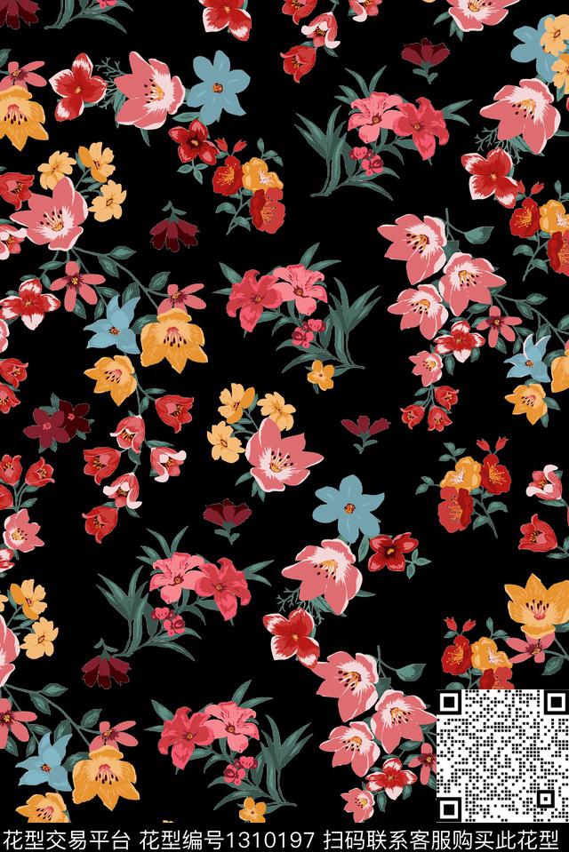 花卉满版散花年轻女性数码印花华亿平台下载（图片编号: 1310197） - 瓦栏（Walan）