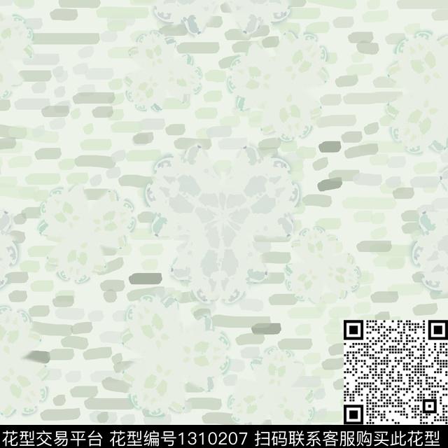 几何花卉圆圈与波点数码印花华亿平台下载（图片编号: 1310207） - 瓦栏（Walan）