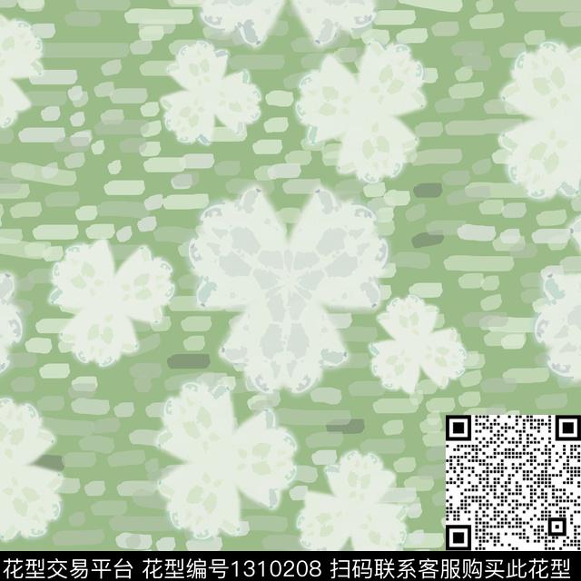 几何花卉圆圈与波点数码印花华亿平台下载（图片编号: 1310208） - 瓦栏（Walan）