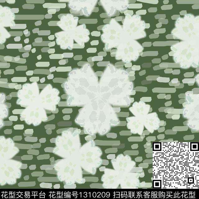 几何花卉圆圈与波点数码印花华亿平台下载（图片编号: 1310209） - 瓦栏（Walan）