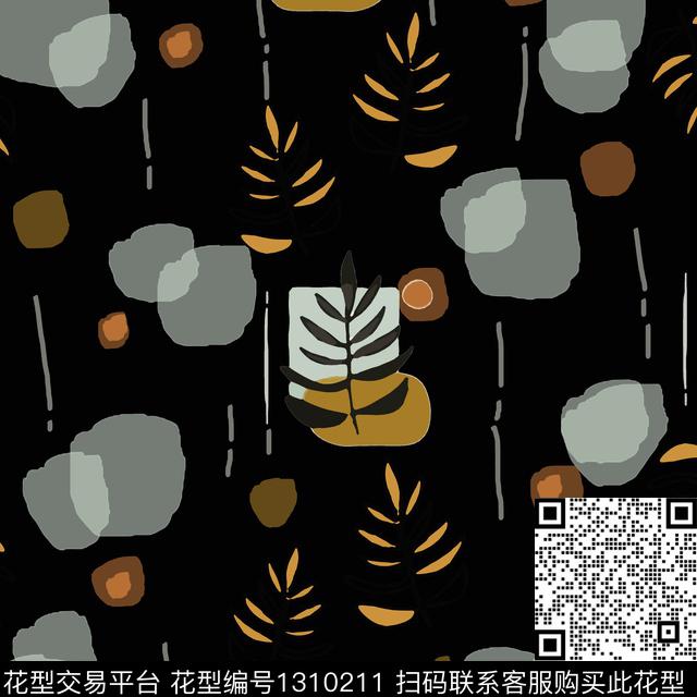 几何花卉圆圈与波点传统印花华亿平台下载（图片编号: 1310211） - 瓦栏（Walan）