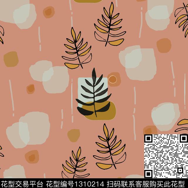 几何花卉圆圈与波点传统印花华亿平台下载（图片编号: 1310214） - 瓦栏（Walan）