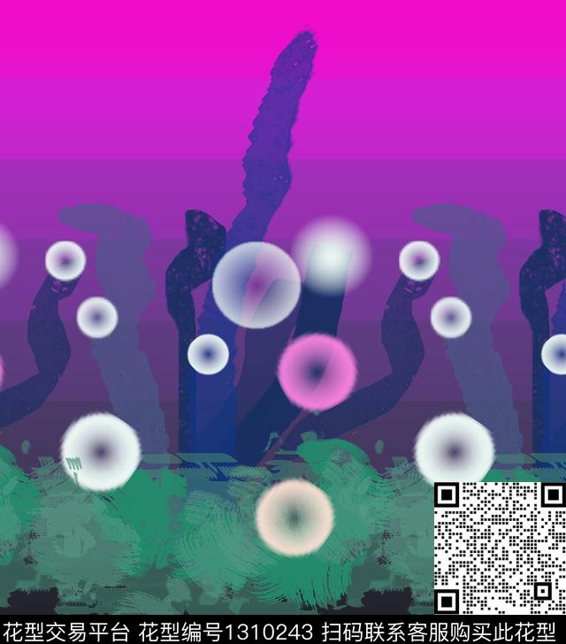 绘画水草抽象数码印花华亿平台下载（图片编号: 1310243） - 瓦栏（Walan）