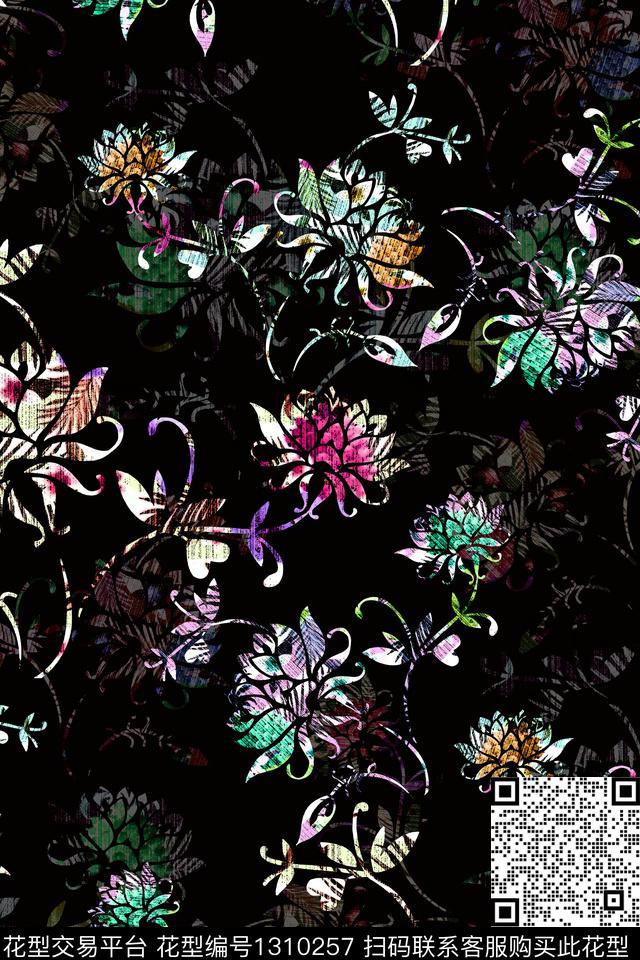 春夏华亿平台抽象满版散花数码印花华亿平台下载（图片编号: 1310257） - 瓦栏（Walan）