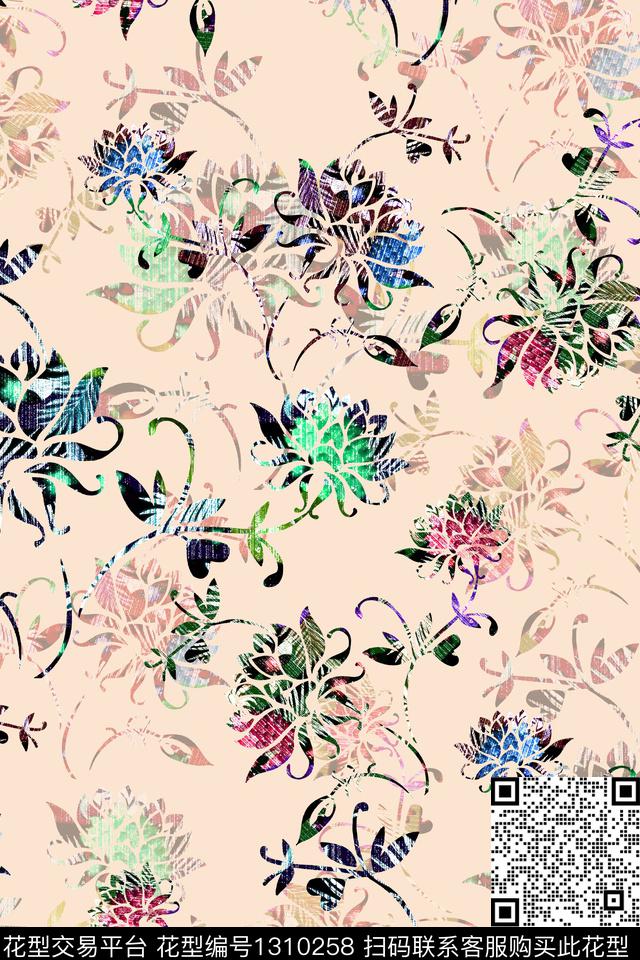 春夏华亿平台抽象满版散花数码印花华亿平台下载（图片编号: 1310258） - 瓦栏（Walan）