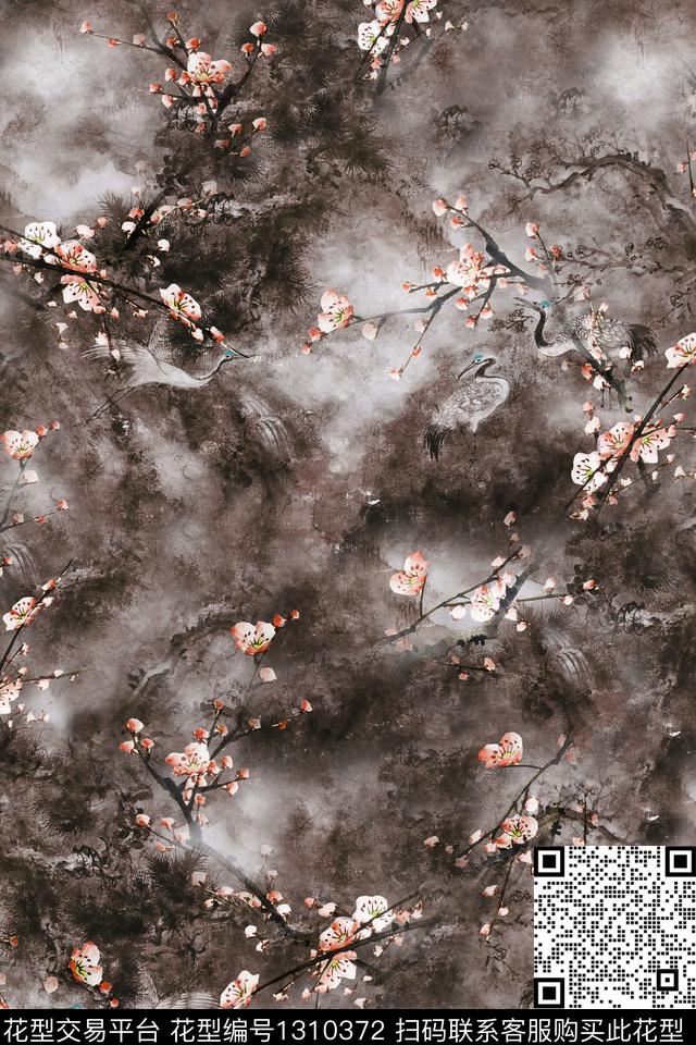 梅花香云纱中国风数码印花华亿平台下载（图片编号: 1310372） - 瓦栏（Walan）