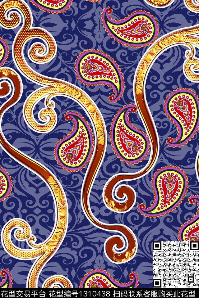 数码华亿平台卷草佩斯利数码印花华亿平台下载（图片编号: 1310438） - 瓦栏（Walan）