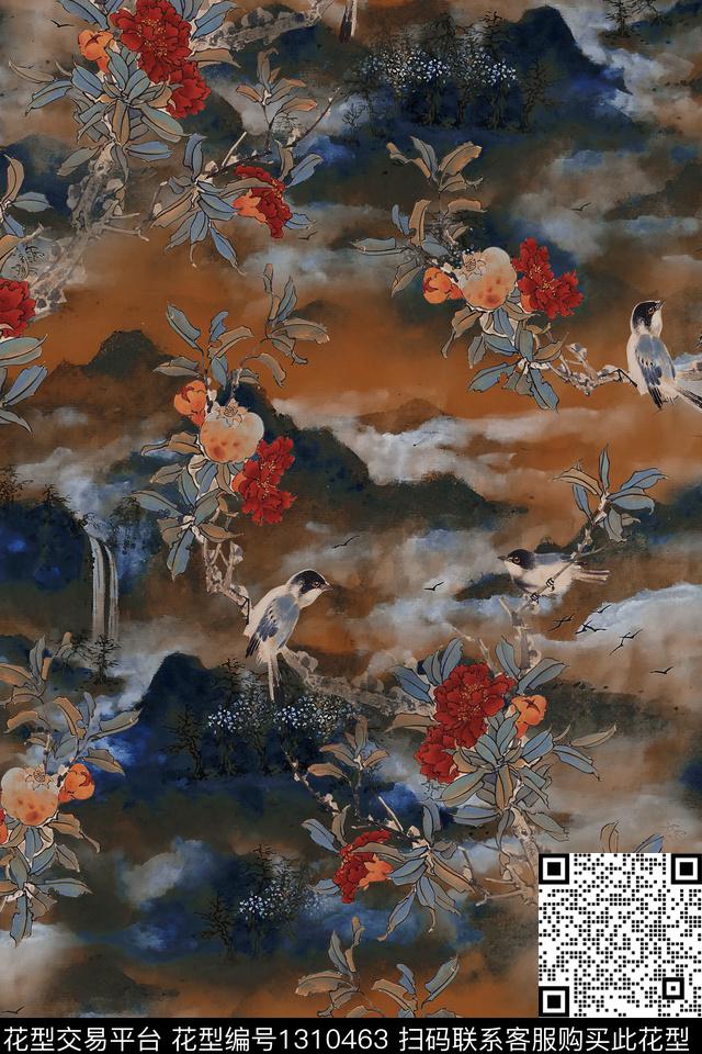 香云纱中国风真丝数码印花华亿平台下载（图片编号: 1310463） - 瓦栏（Walan）