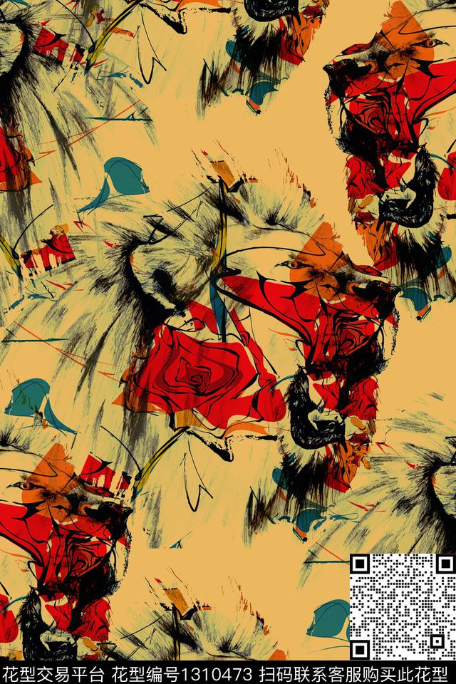 动物花卉狮子炫酷数码印花华亿平台下载（图片编号: 1310473） - 瓦栏（Walan）