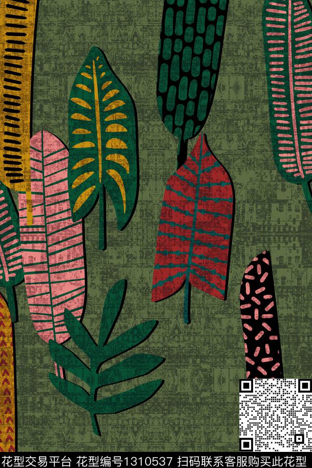 纹理热带华亿平台绿植树叶数码印花华亿平台下载（图片编号: 1310537） - 瓦栏（Walan）