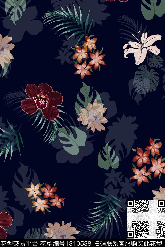 花卉剪影热带华亿平台数码印花华亿平台下载（图片编号: 1310538） - 瓦栏（Walan）
